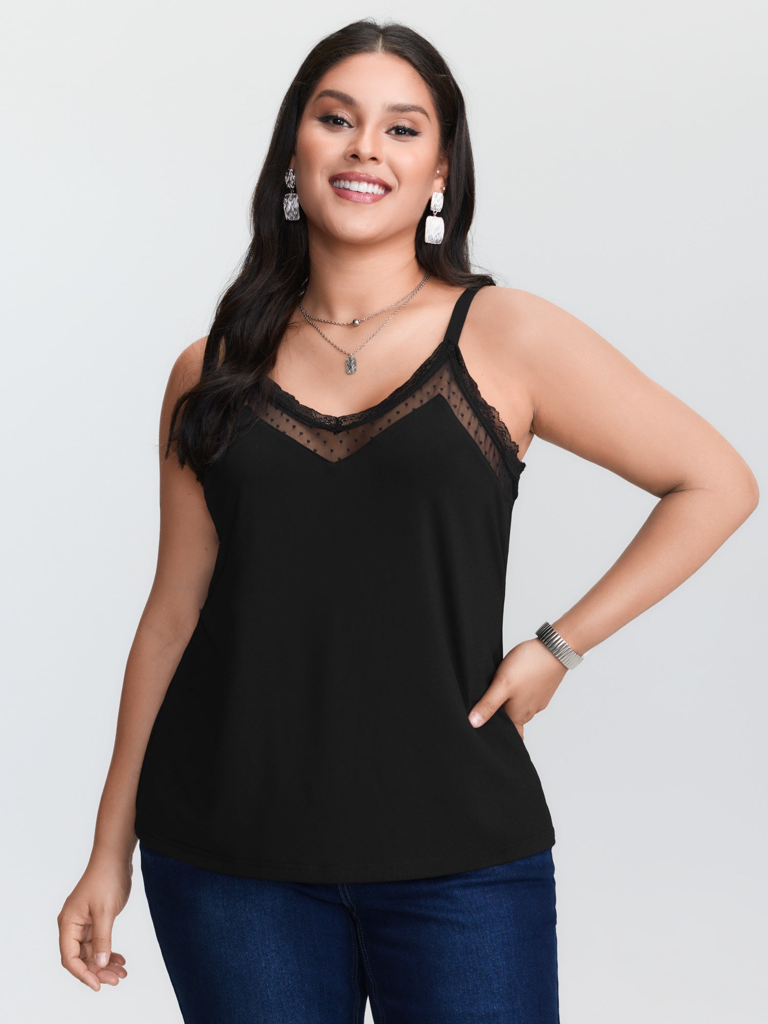 Cami Top Lace - Camisola de punto negra de talla